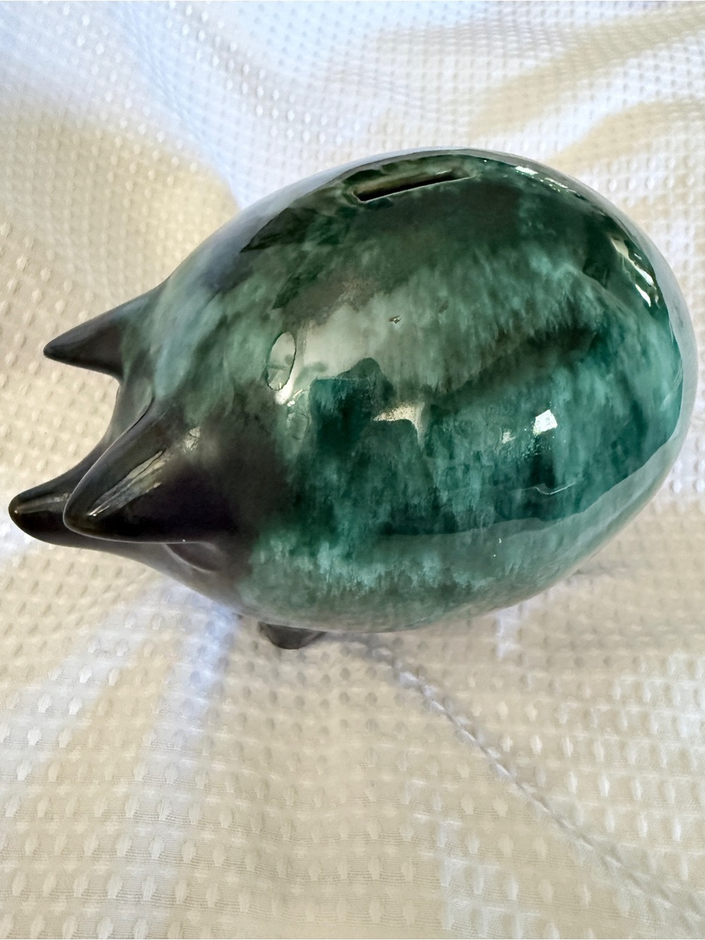 Vintage Blue Mountain Pottery Piggy Bank | MCM Harvest Green Drip Glaze